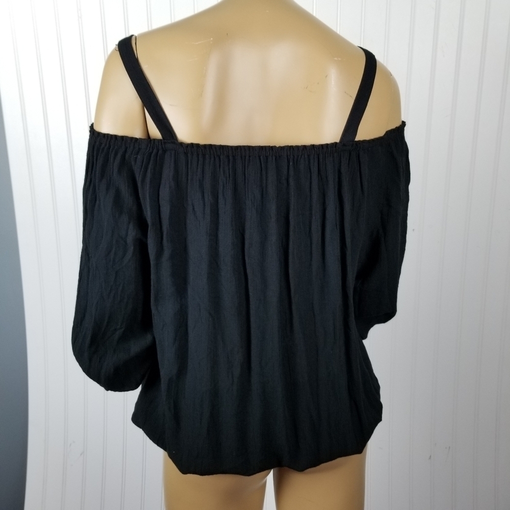 Sanctuary Off Shoulder Balloon Sleeve Top Blouse Womens Small Boho Peasant Black - Picture 8 of 9